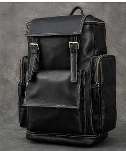 Men's Crazy Horse Leather Backpack – Fits 15.6" Laptop, Large Capacity