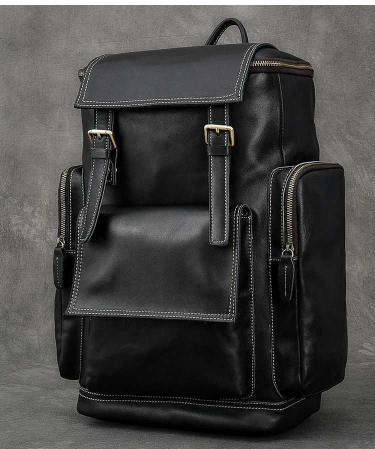 Men's Crazy Horse Leather Backpack – Fits 15.6" Laptop, Large Capacity
